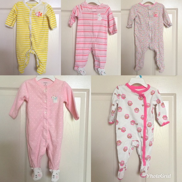 Carter's Other - 5 pcs! 3-6 month baby girl animal footie pajamas